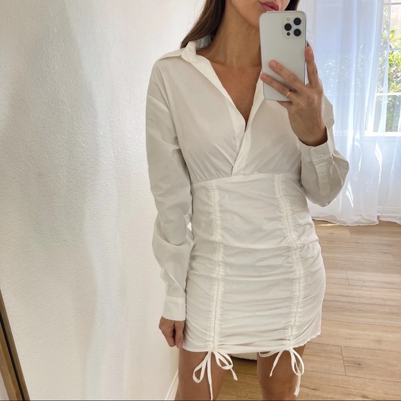 LAST • Girl Boss Front Drawstring Ruched Shirt Dress - Picture 2 of 9